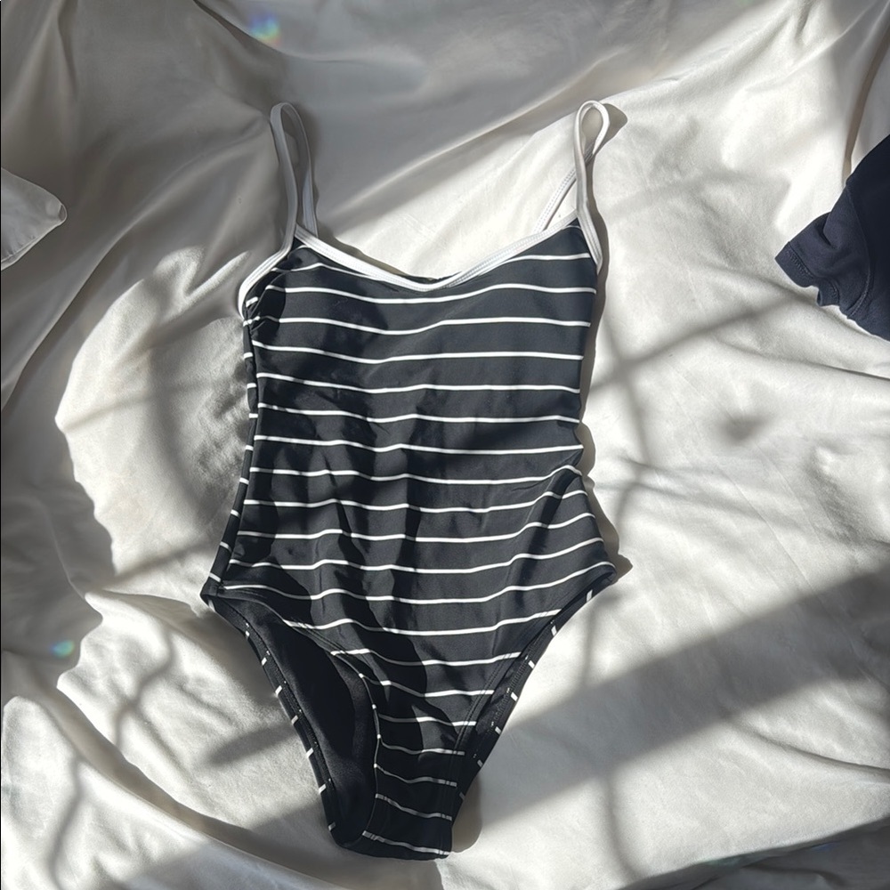 Black and White Striped Swimsuit
